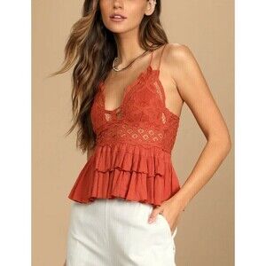 Free People Petite Small Adella Cami Lace Tank Top Winding Roads Ruffled NWT